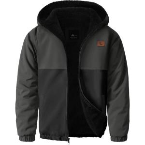 ZITY Boys Fleece Jacket Sherpa Lined Hoodie Zip Up Sweatshirt Warm Outerwear Winter Coat for Kids 6-15 Years(Grey Black)