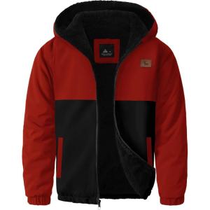 ZITY Boys Fleece Jacket Sherpa Lined Hoodie Zip Up Sweatshirt Warm Outerwear Winter Coat for Kids 6-15 Years(Red Black)