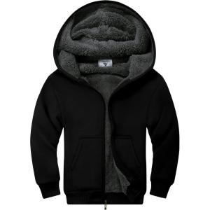 ZITY Boys Zip Up Hoodie Fleece Jacket Kids Sherpa Lined Sweatshirts Outerwear Unisex Warm Winter Coat 6-15 Years Old(Black)