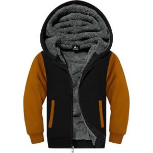 ZITY Boys Zip Up Hoodie Fleece Jacket Kids Sherpa Lined Sweatshirts Outerwear Unisex Warm Winter Coat 6-15 Years Old(Black Brown)