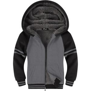 ZITY Boys Zip Up Hoodie Fleece Jacket Kids Sherpa Lined Sweatshirts Outerwear Unisex Warm Winter Coat 6-15 Years Old(Black Grey)
