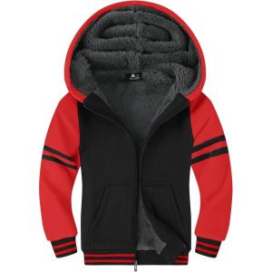 ZITY Boys Zip Up Hoodie Fleece Jacket Kids Sherpa Lined Sweatshirts Outerwear Unisex Warm Winter Coat 6-15 Years Old(Black Red)