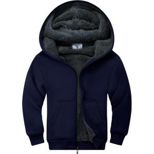 ZITY Boys Zip Up Hoodie Fleece Jacket Kids Sherpa Lined Sweatshirts Outerwear Unisex Warm Winter Coat 6-15 Years Old(Blue)