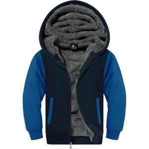 ZITY Boys Zip Up Hoodie Fleece Jacket Kids Sherpa Lined Sweatshirts Outerwear Unisex Warm Winter Coat 6-15 Years Old(Blue Black)