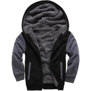 ZITY Boys Zip Up Hoodie Fleece Jacket Kids Sherpa Lined Sweatshirts Outerwear Unisex Warm Winter Coat 6-15 Years Old(Dark Black Grey)