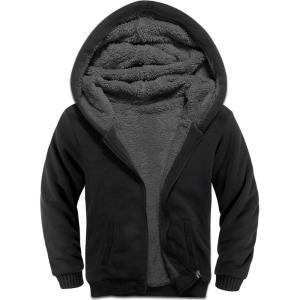 ZITY Boys Zip Up Hoodie Fleece Jacket Kids Sherpa Lined Sweatshirts Outerwear Unisex Warm Winter Coat 6-15 Years Old(Deep Black)