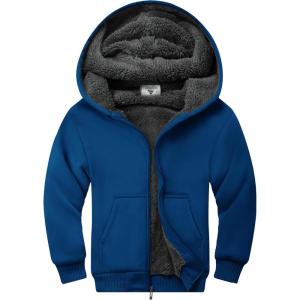ZITY Boys Zip Up Hoodie Fleece Jacket Kids Sherpa Lined Sweatshirts Outerwear Unisex Warm Winter Coat 6-15 Years Old(Deep Blue)