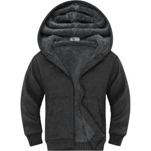 ZITY Boys Zip Up Hoodie Fleece Jacket Kids Sherpa Lined Sweatshirts Outerwear Unisex Warm Winter Coat 6-15 Years Old(Deep Grey)