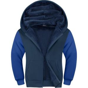 ZITY Boys Zip Up Hoodie Fleece Jacket Kids Sherpa Lined Sweatshirts Outerwear Unisex Warm Winter Coat 6-15 Years Old(Gray Indigo)