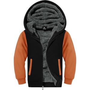 ZITY Boys Zip Up Hoodie Fleece Jacket Kids Sherpa Lined Sweatshirts Outerwear Unisex Warm Winter Coat 6-15 Years Old(Orange)