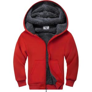 ZITY Boys Zip Up Hoodie Fleece Jacket Kids Sherpa Lined Sweatshirts Outerwear Unisex Warm Winter Coat 6-15 Years Old(Red)