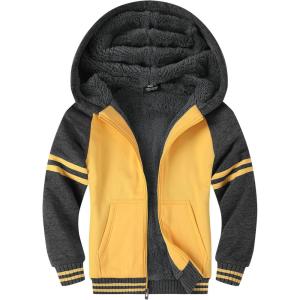 ZITY Boys Zip Up Hoodie Fleece Jacket Kids Sherpa Lined Sweatshirts Outerwear Unisex Warm Winter Coat 6-15 Years Old(Yellow Grey)