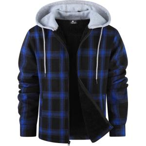 ZITY Men’s Flannel Fleece Hoodie Plaid Sherpa Lined Jackets Zip Up With Pocket(C Blue)