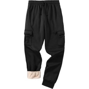 ZITY Men’s Thick Fleece Winter Pants Heavyweight Warm Sherpa Lined Athletic Jogger Sweatpants with Pockets(002black(ribbed Cuff))