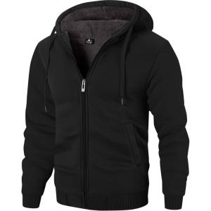 ZITY Men’s Zip Up Hoodie Heavyweight Winter Sweatshirt Fleece Sherpa Lined Warm Jacket(Black)