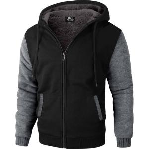 ZITY Men’s Zip Up Hoodie Heavyweight Winter Sweatshirt Fleece Sherpa Lined Warm Jacket(Black Gray)