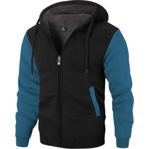 ZITY Men’s Zip Up Hoodie Heavyweight Winter Sweatshirt Fleece Sherpa Lined Warm Jacket(Black/Blue)
