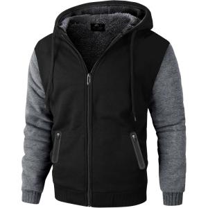ZITY Men’s Zip Up Hoodie Heavyweight Winter Sweatshirt Fleece Sherpa Lined Warm Jacket(Black/Dark Gray)
