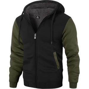 ZITY Men’s Zip Up Hoodie Heavyweight Winter Sweatshirt Fleece Sherpa Lined Warm Jacket(Black/Dark Green)