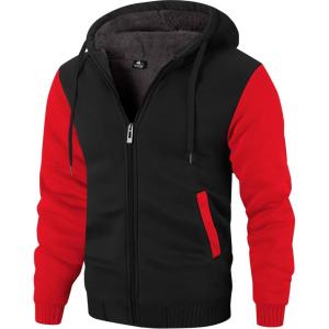 ZITY Men’s Zip Up Hoodie Heavyweight Winter Sweatshirt Fleece Sherpa Lined Warm Jacket(Black/Red)