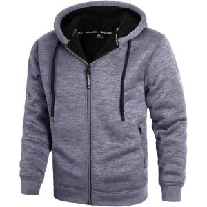 ZITY Men’s Zip Up Hoodie Heavyweight Winter Sweatshirt Fleece Sherpa Lined Warm Jacket(Charcoal Heather Grey)