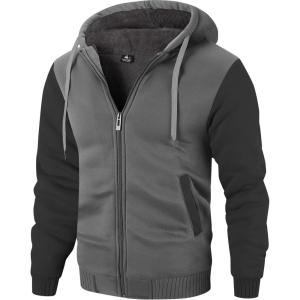 ZITY Men’s Zip Up Hoodie Heavyweight Winter Sweatshirt Fleece Sherpa Lined Warm Jacket(Dark Gray/Black)
