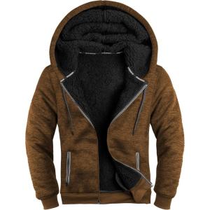 ZITY Men’s Zip Up Hoodie Heavyweight Winter Sweatshirt Fleece Sherpa Lined Warm Jacket(H Brown)