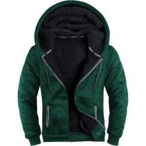 ZITY Men’s Zip Up Hoodie Heavyweight Winter Sweatshirt Fleece Sherpa Lined Warm Jacket(H Green)