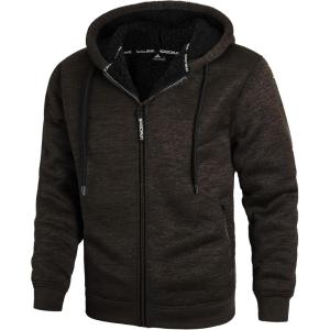 ZITY Men’s Zip Up Hoodie Heavyweight Winter Sweatshirt Fleece Sherpa Lined Warm Jacket(Heather Darkbrown)