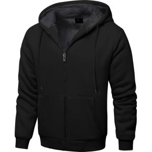 ZITY Men’s Zip Up Hoodie Heavyweight Winter Sweatshirt Fleece Sherpa Lined Warm Jacket(Jet Black)