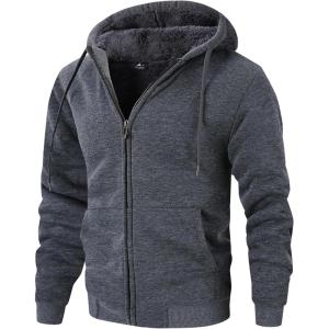 ZITY Men’s Zip Up Hoodie Heavyweight Winter Sweatshirt Fleece Sherpa Lined Warm Jacket(Jet Dark Grey)
