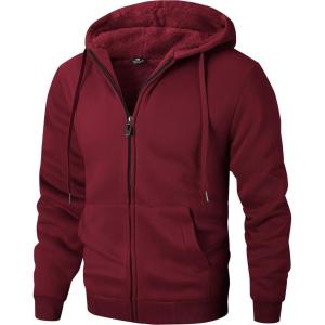 ZITY Men’s Zip Up Hoodie Heavyweight Winter Sweatshirt Fleece Sherpa Lined Warm Jacket(Jet Red)
