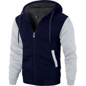 ZITY Men’s Zip Up Hoodie Heavyweight Winter Sweatshirt Fleece Sherpa Lined Warm Jacket(Navy/Light Grey)