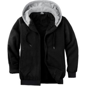 ZITY Men’s Zip Up Hoodie Sherpa Lined Heavyweight Jacket Waffle Knit Fleece Thick Winter Warm Sweatshirt(Black)