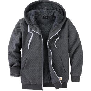 ZITY Men’s Zip Up Hoodie Sherpa Lined Heavyweight Jacket Waffle Knit Fleece Thick Winter Warm Sweatshirt(Dark Grey-2)