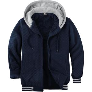 ZITY Men’s Zip Up Hoodie Sherpa Lined Heavyweight Jacket Waffle Knit Fleece Thick Winter Warm Sweatshirt(Navy Blue)