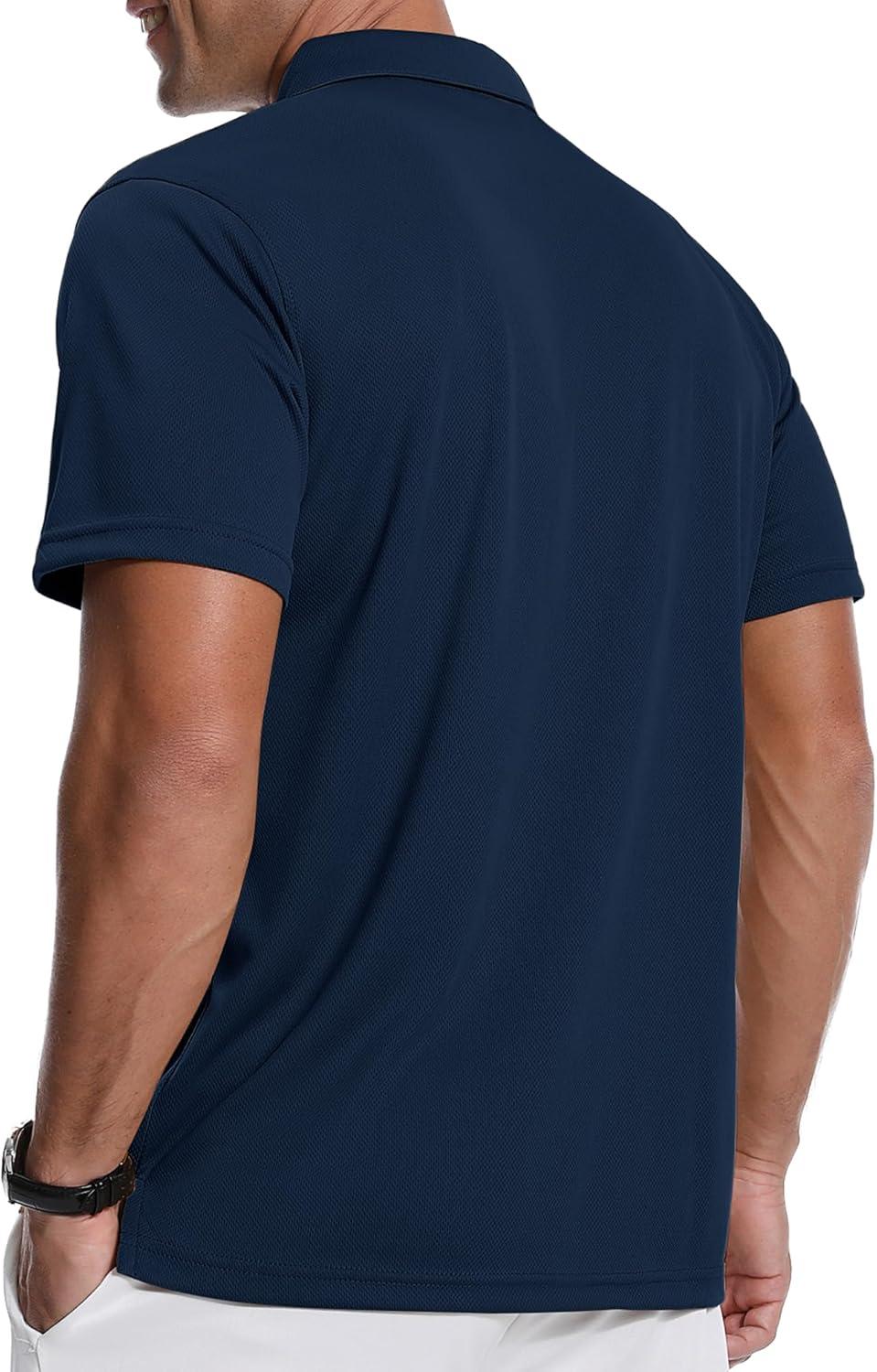 imageZITY 3 Pack Polo Shirts for Men with Pocket Short Sleeve Moisture Wicking Outdoor Tactical Shirt Summer CasualApricotnavylight Blue
