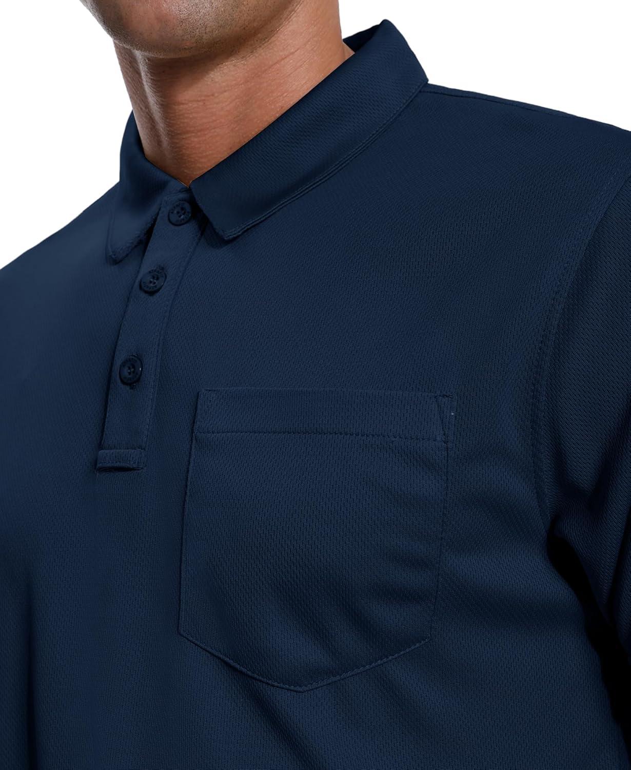 imageZITY 3 Pack Polo Shirts for Men with Pocket Short Sleeve Moisture Wicking Outdoor Tactical Shirt Summer CasualApricotnavylight Blue
