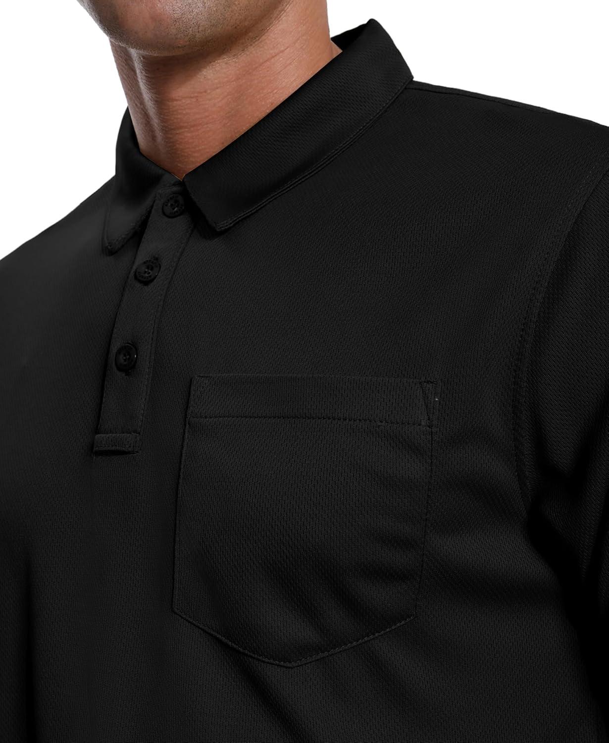 imageZITY 3 Pack Polo Shirts for Men with Pocket Short Sleeve Moisture Wicking Outdoor Tactical Shirt Summer CasualBlack