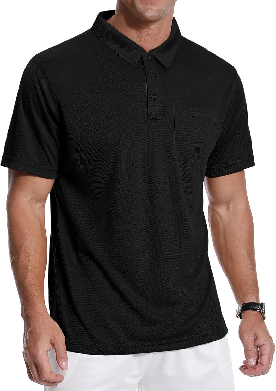 imageZITY 3 Pack Polo Shirts for Men with Pocket Short Sleeve Moisture Wicking Outdoor Tactical Shirt Summer CasualBlack