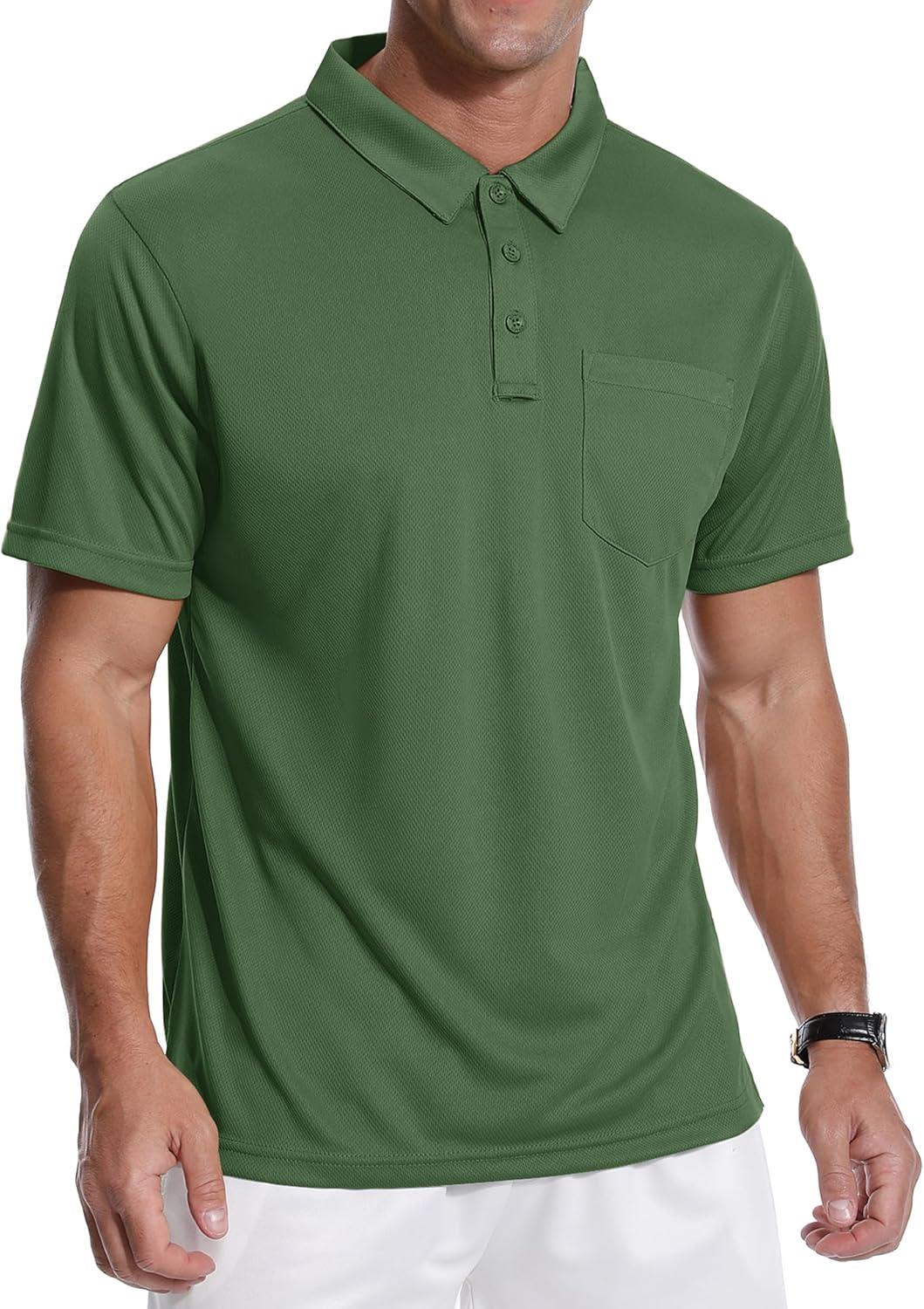 imageZITY 3 Pack Polo Shirts for Men with Pocket Short Sleeve Moisture Wicking Outdoor Tactical Shirt Summer CasualBlackarmy Greenlight Blue