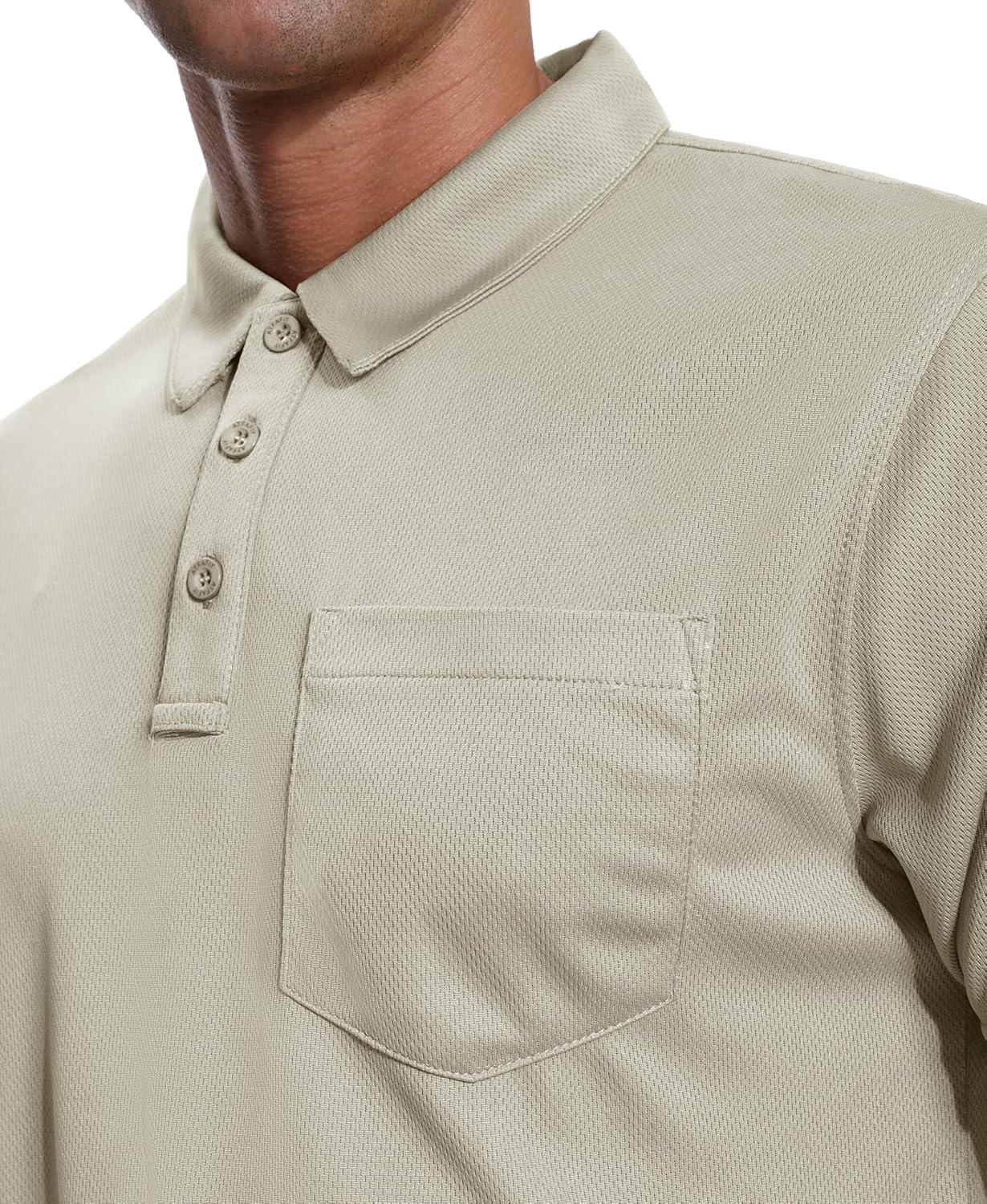 imageZITY 3 Pack Polo Shirts for Men with Pocket Short Sleeve Moisture Wicking Outdoor Tactical Shirt Summer CasualBlackgreyapricot