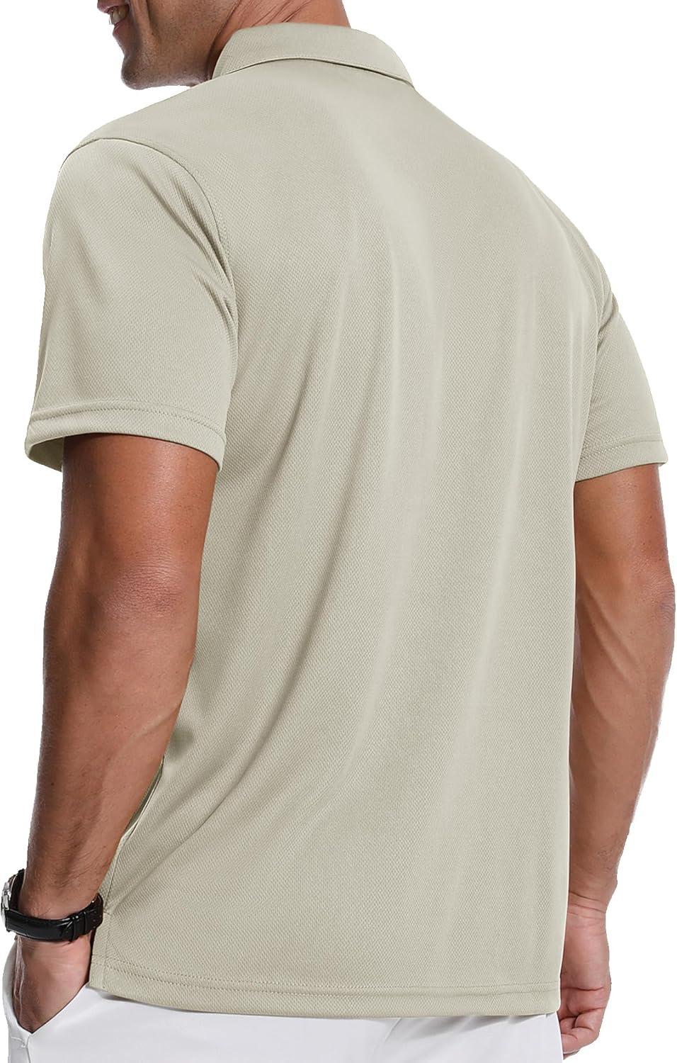 imageZITY 3 Pack Polo Shirts for Men with Pocket Short Sleeve Moisture Wicking Outdoor Tactical Shirt Summer CasualBlackgreyapricot