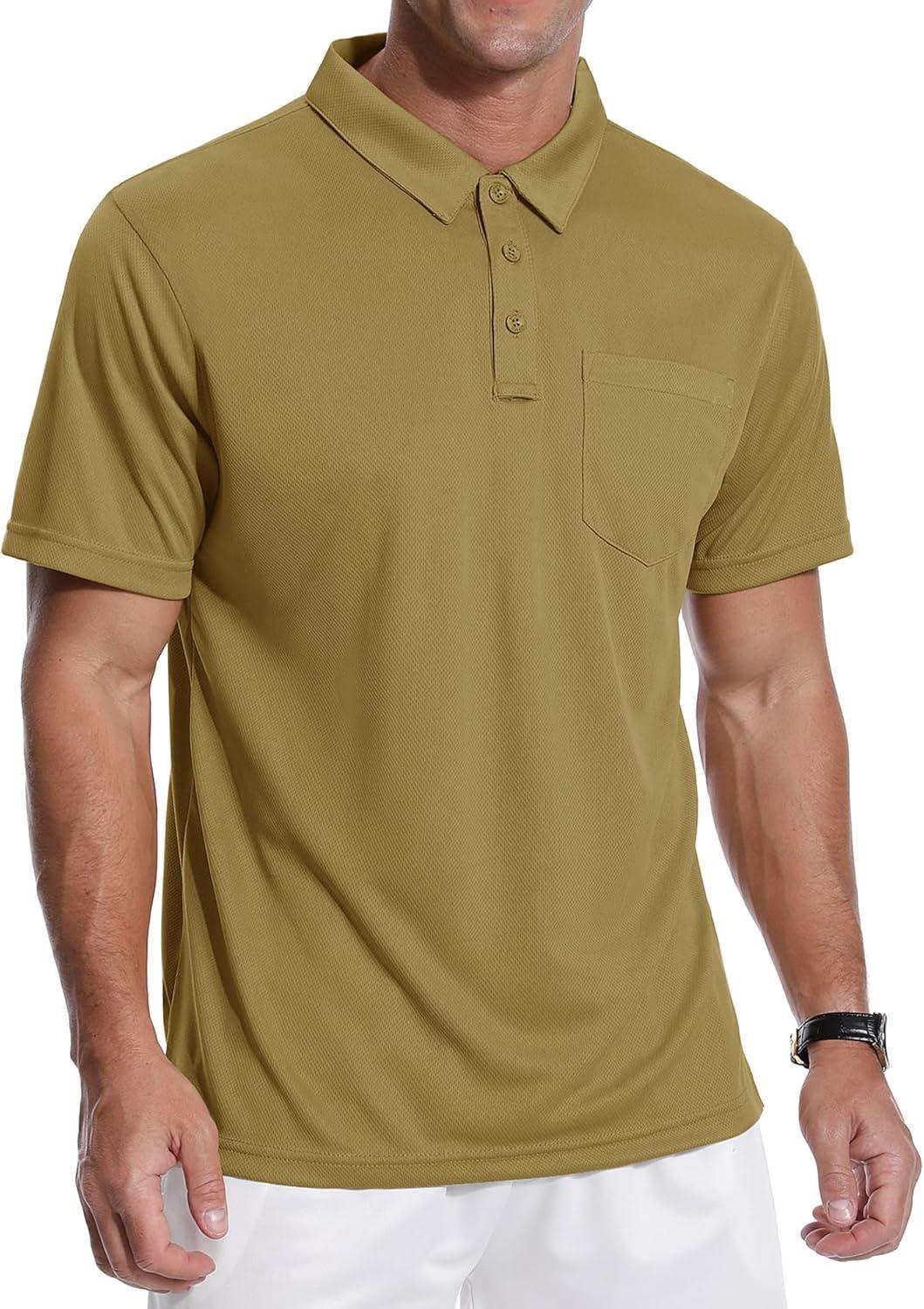 imageZITY 3 Pack Polo Shirts for Men with Pocket Short Sleeve Moisture Wicking Outdoor Tactical Shirt Summer CasualBlackkhakiwine Red