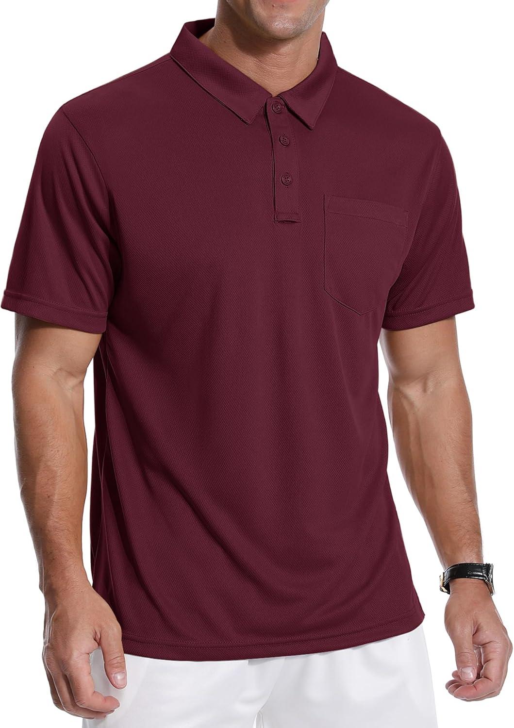 imageZITY 3 Pack Polo Shirts for Men with Pocket Short Sleeve Moisture Wicking Outdoor Tactical Shirt Summer CasualGreywine Rednavy