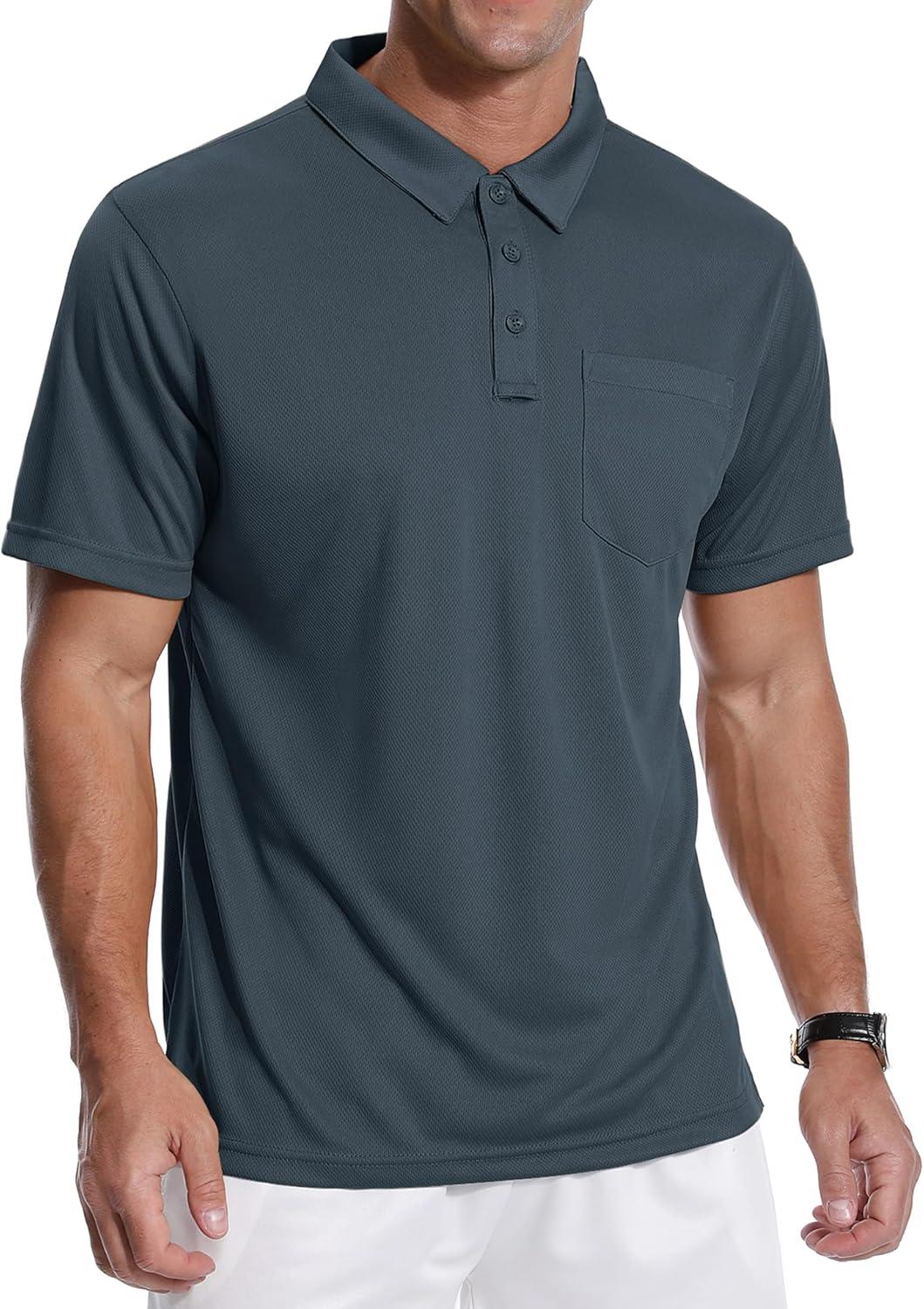 imageZITY 3 Pack Polo Shirts for Men with Pocket Short Sleeve Moisture Wicking Outdoor Tactical Shirt Summer CasualLight Bluegreyroyal Blue