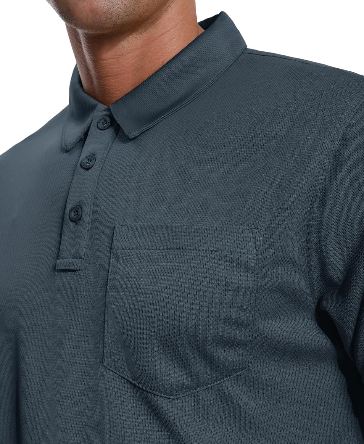 imageZITY 3 Pack Polo Shirts for Men with Pocket Short Sleeve Moisture Wicking Outdoor Tactical Shirt Summer CasualLight Bluegreyroyal Blue