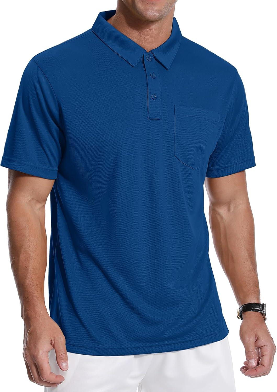 imageZITY 3 Pack Polo Shirts for Men with Pocket Short Sleeve Moisture Wicking Outdoor Tactical Shirt Summer CasualRoyal Bluegreyblack