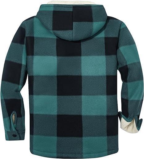 imageZITY Mens Flannel Hooded Jacket Fleece Sherpa Lined Plaid Shirts Jackets Zip Up Sweatshirt Hoodies for Men with 4 PocketsGreen