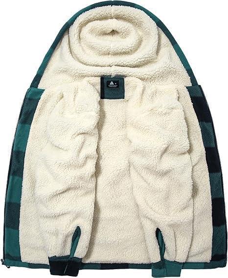 imageZITY Mens Flannel Hooded Jacket Fleece Sherpa Lined Plaid Shirts Jackets Zip Up Sweatshirt Hoodies for Men with 4 PocketsGreen